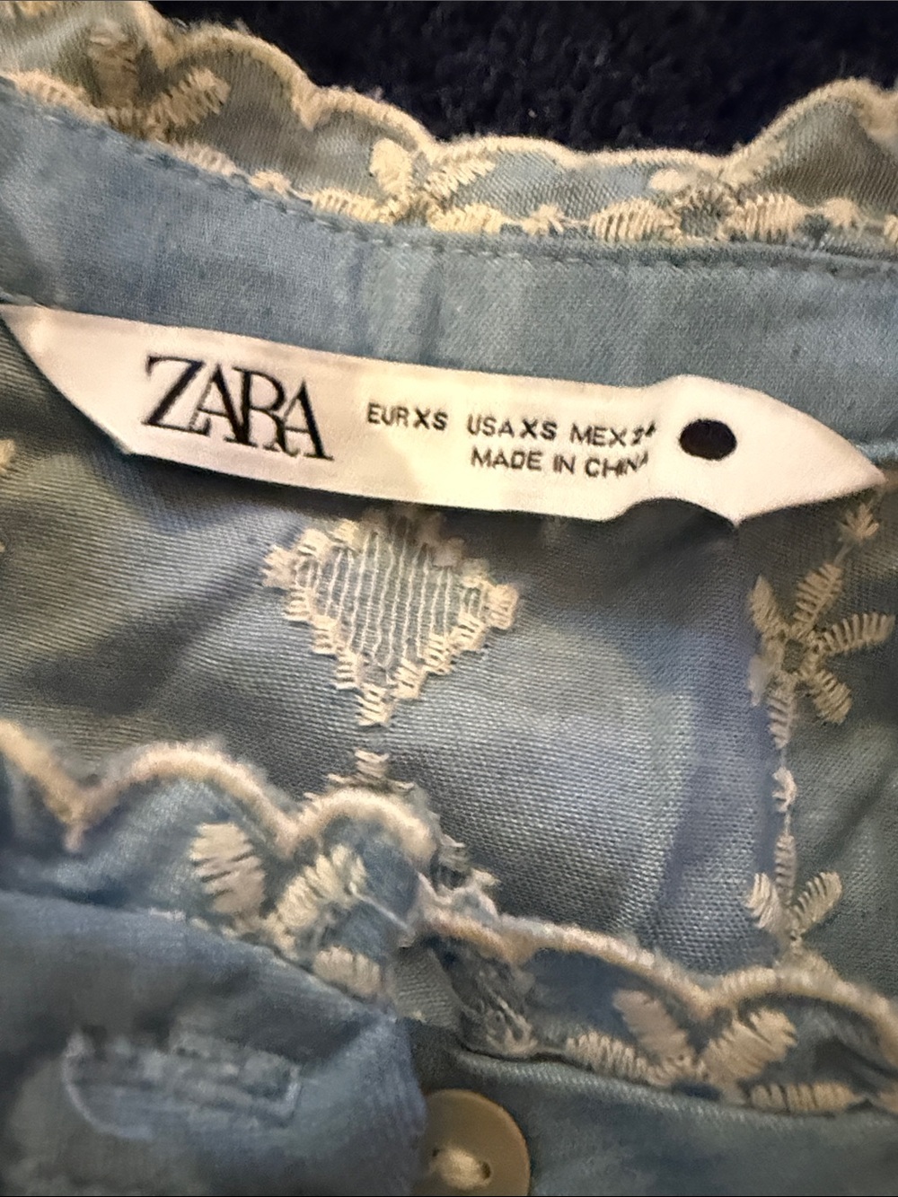 Zara Light Blue Embroidered Ruffle-Cuff Blouse - Picture 4 of 4